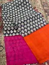 Handloom Murshidabad Silk Black Saree, Festive Blockprint - Saree - Aakritee - S10507